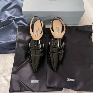 Prada sling back kitten heel pumps